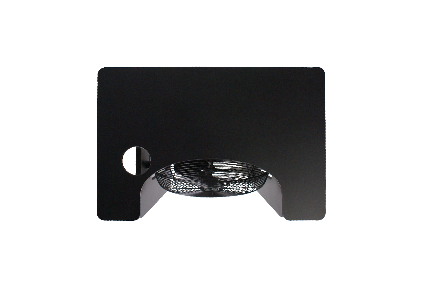 Tablette supérieure du bureau home trainer Saroo®, vue du dessus, avec évent intégré pour un passage optimal du flux d’air et une meilleure ventilation pendant l’entraînement.